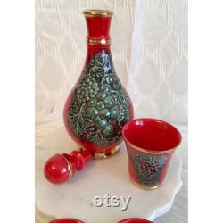 Vintage Ceramic Glossed Carafe with Glasses
