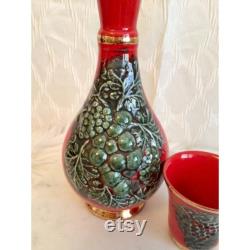 Vintage Ceramic Glossed Carafe with Glasses