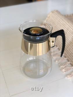 Vintage Corning Gold and Black Glass Coffee Carafe Mid Century Decor