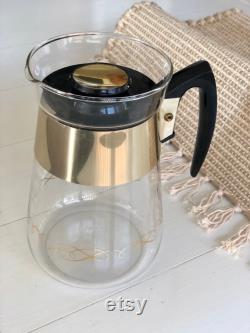 Vintage Corning Gold and Black Glass Coffee Carafe Mid Century Decor