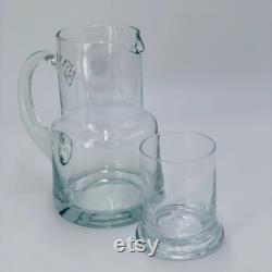 Vintage Crystal Bedside Carafe and Glass Mid Century Made Romania Gift Ideas Hand Blown Pitcher and Cup Guest Room Office Pitcher