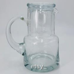 Vintage Crystal Bedside Carafe and Glass Mid Century Made Romania Gift Ideas Hand Blown Pitcher and Cup Guest Room Office Pitcher