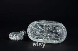 Vintage Crystal Glass Faceted Carafe Decanter with Stopper, Engraved Decanter, Textured Glass Carafe