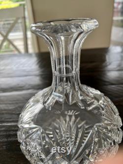 Vintage, Crystal Wine Carafe, Decanter, Notched or Mitre Zipper. American Brilliant Cut Glass.