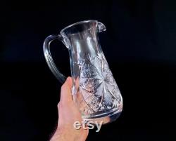 Vintage Cut Crystal Pitcher, Turkish Crystal Glass Carafe, Crystal Desing Water Pitcher Mid Century Water Jug, Kitchen Retro Decor