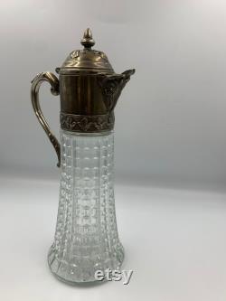 Vintage Cut Glass Carafe Silver Plated Claret Jug Crystal and Silver Glass