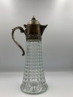 Vintage Cut Glass Carafe Silver Plated Claret Jug Crystal and Silver Glass