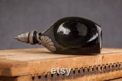 Vintage Dark Green Carafe by Georg Nilsson for Gerotin, Made in Denmark in 1920's, Dark Green Glass Bottle Wine Decanter with Tin Casing