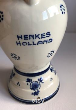 Vintage Delft Blue Porcelain Henkes Holland Carafe Windmill Swiss Reuge MusicBox Musical Movement 'The Emperor Waltz' Dutch Rare Item 1960s