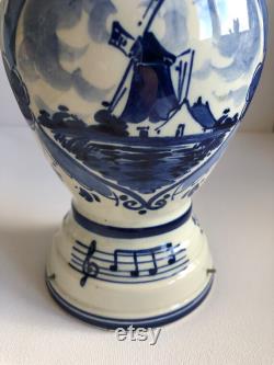 Vintage Delft Blue Porcelain Henkes Holland Carafe Windmill Swiss Reuge MusicBox Musical Movement 'The Emperor Waltz' Dutch Rare Item 1960s