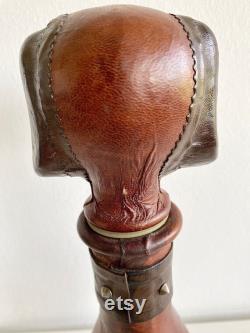 Vintage EMPOLI Glass Carafe Bottle Dog Dachshund Leather Italy Design 60 Years Mid Century