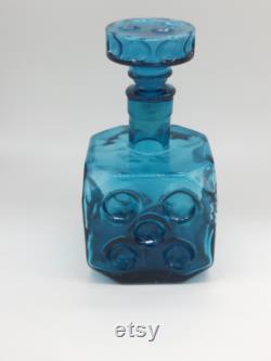 Vintage EMPOLI Italian blue glass decanter Based on Erkkitapio Siiroinen's 'Noppa' design for Lasi Riihimaki