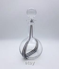 Vintage Empoli sommerso clear black and white striped decanter