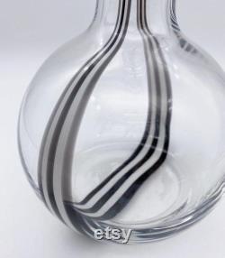 Vintage Empoli sommerso clear black and white striped decanter