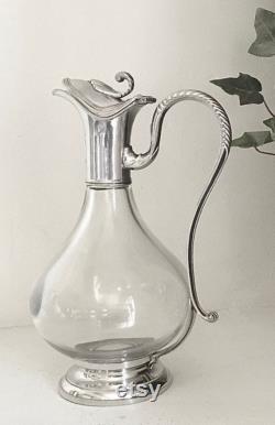 Vintage French Carafe Crystal and Pewter H 26cm