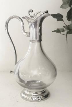 Vintage French Carafe Crystal and Pewter H 26cm