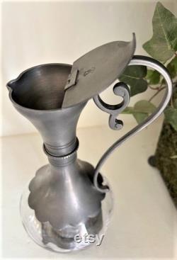 Vintage French Carafe Pewter and Crystal H 30cm