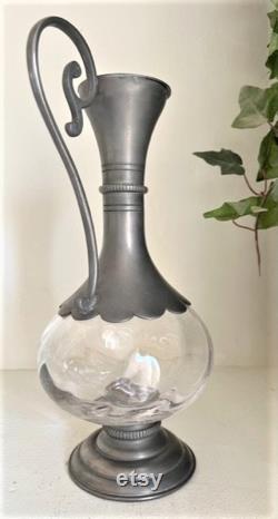 Vintage French Carafe Pewter and Crystal H 30cm
