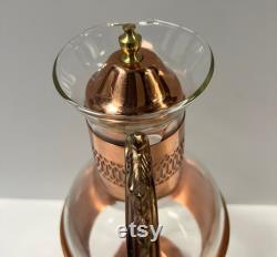 Vintage French Mouth Blown Glass Carafe with Copper Accents and Footed Warming Base Heritage Collection by Princess House Elegant Display Vase