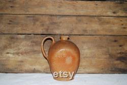 Vintage French glazed Stoneware water jug handthrown oil bottle 1940s rustic farmhouse pottery Ancienne Cruche Carafe Huilier en Terre