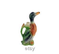 Vintage Garnier Enghien Paris Liquor Bottle Carafe Pitcher Duck Shaped, Hand Painted Ceramic Bottle