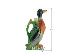 Vintage Garnier Enghien Paris Liquor Bottle Carafe Pitcher Duck Shaped, Hand Painted Ceramic Bottle