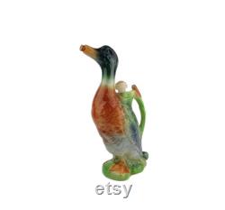 Vintage Garnier Enghien Paris Liquor Bottle Carafe Pitcher Duck Shaped, Hand Painted Ceramic Bottle