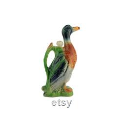 Vintage Garnier Enghien Paris Liquor Bottle Carafe Pitcher Duck Shaped, Hand Painted Ceramic Bottle