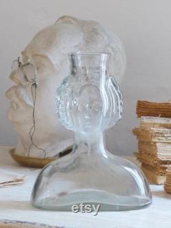 Vintage Glass Bottle Woman Shaped Portait Head Bartolomé Mari Ibiza -