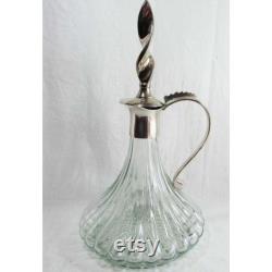 Vintage Glass Carafe. Vintage Bottle Jug, Carafe Metal Handle, Quality Glass Carafe, Carafe Home Ofiice Decor