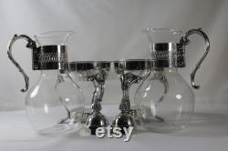 Vintage Glass Coffee Carafes with Silver Plated Stands