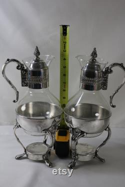 Vintage Glass Coffee Carafes with Silver Plated Stands