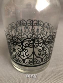 Vintage Glass Juice Drink Carafe Black Lattice Design 7 3 4 high