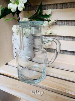 Vintage Glass Tumble Up Bedside Water Carafe And Glass Guest Room Nightstand Water Pitcher