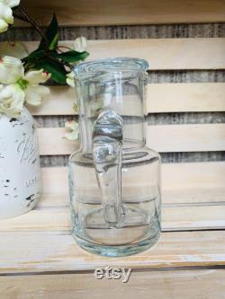 Vintage Glass Tumble Up Bedside Water Carafe And Glass Guest Room Nightstand Water Pitcher