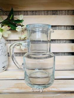 Vintage Glass Tumble Up Bedside Water Carafe And Glass Guest Room Nightstand Water Pitcher