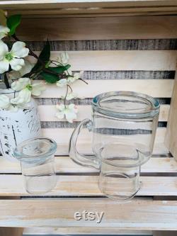 Vintage Glass Tumble Up Bedside Water Carafe And Glass Guest Room Nightstand Water Pitcher