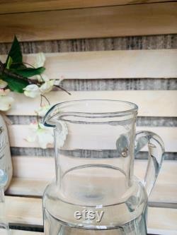 Vintage Glass Tumble Up Bedside Water Carafe And Glass Guest Room Nightstand Water Pitcher