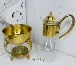 Vintage Gold Carafe, Vintage Coffee Carafe and Warming Stand, Coffee Pot with Chafing Stand, 1950s Coffee Set, Mid Century