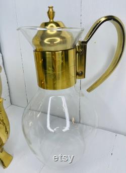 Vintage Gold Carafe, Vintage Coffee Carafe and Warming Stand, Coffee Pot with Chafing Stand, 1950s Coffee Set, Mid Century