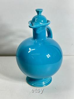 Vintage HLC Fiesta carafe Pitcher With Cork Lid Original Light Blue Glaze Rare Estate Find