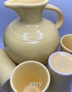 Vintage Homer Laughlin Fiesta Carafe with 6 Tumblers Pale Yellow Fiesta Pitcher with Glasses Retired Fiesta Yellow Set