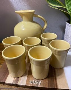 Vintage Homer Laughlin Fiesta Carafe with 6 Tumblers Pale Yellow Fiesta Pitcher with Glasses Retired Fiesta Yellow Set