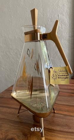 Vintage Inland Glass Golden Triangle Carafe with warmer in box, with tags