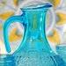 Vintage Italian 1970s Fidenza Vetraria Carafe Azure Blue Glass Flower Pattern Glass Made In Italy,