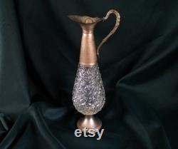 Vintage Italian Decorative Carafe Pressed Glass Decanter Elven style Baccarat Style Vase 1970
