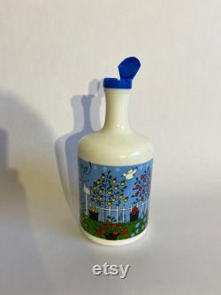 Vintage Large Milk Glass Juice Carafe With Fruit Trees