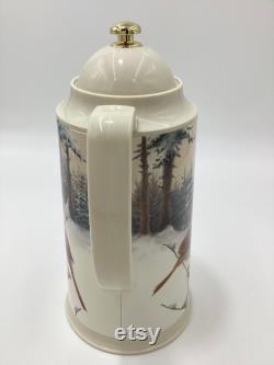 Vintage Lenox Winter Greetings Scenic Thermal Lidded Carafe Red and Yellow Cardinals On Holly And Pine (S9-3)