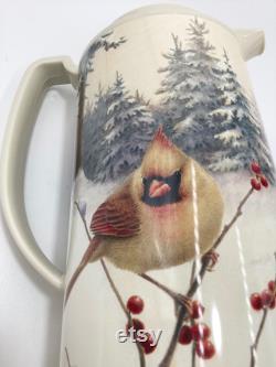 Vintage Lenox Winter Greetings Scenic Thermal Lidded Carafe Red and Yellow Cardinals On Holly And Pine (S9-3)