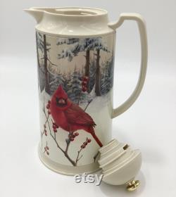 Vintage Lenox Winter Greetings Scenic Thermal Lidded Carafe Red and Yellow Cardinals On Holly And Pine (S9-3)